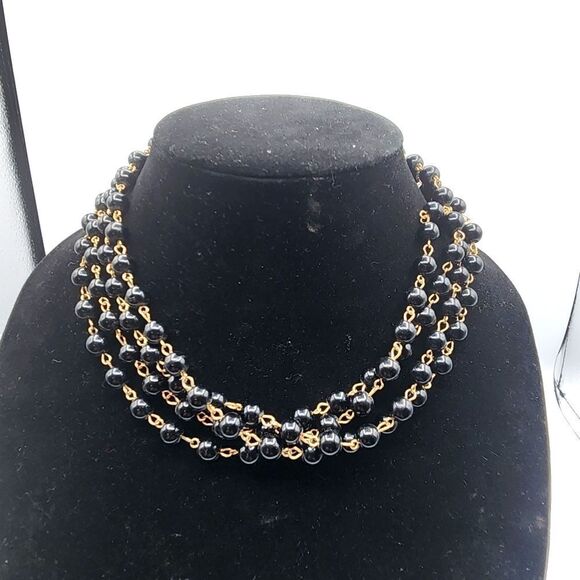 Black & gold beaded 70" necklace - Picture 1 of 2